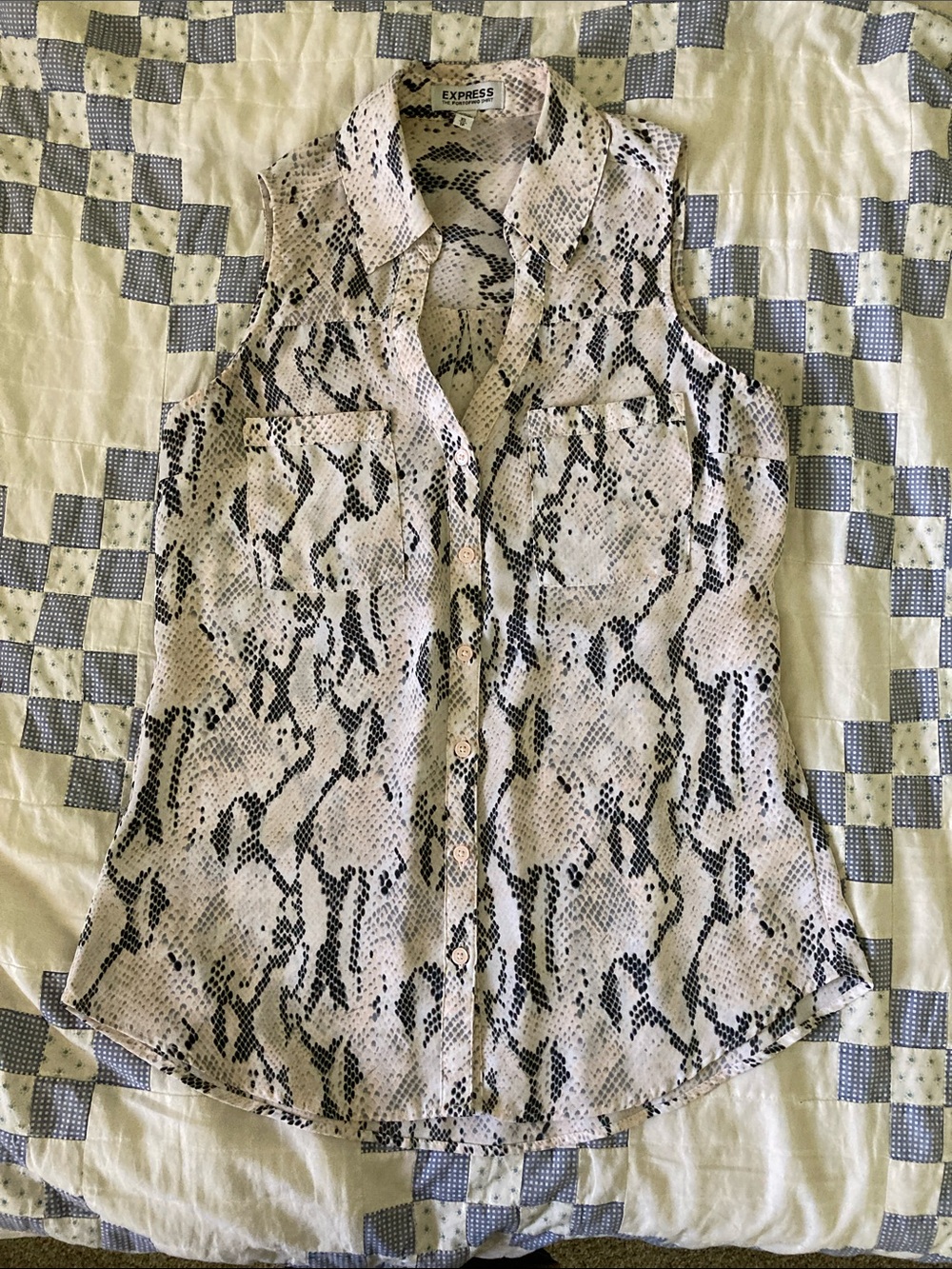 Express Sleeveless Portofino Snake Print Top - Beige, Black